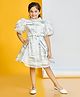 Peppermint Jaquard Knit Half Balloon Sleeves Abstract Foil Printed Dress - White