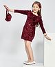 Peppermint Woven Full Sleeves Bow Applique Detailed Sequins Embellished Dress - Maroon