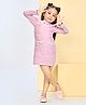 Peppermint Knitted Knit Full Sleeves Floral Applique Detailed Pearl Embellished Dress - Pink