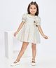 Peppermint Linen Woven Half Puffed Sleeves Floral Embroidered Girl Patch Detailed Dress - Beige