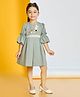 Peppermint Knitted Knit Three Fourth Sleeves Bunny & Floral Patch Detailed Dress - Olive Green