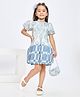 Peppermint Woven Half Puffed Sleeves Abstract Printed Dress With Sling Bag - Blue