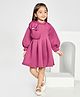 Peppermint Scuba Woven Full Sleeves Bow Applique Detailed Dress - Purple