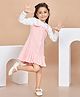 Peppermint Knitted Knit Full Sleeves Abstract Designed Pinafore Style Dress - Peach
