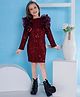 Peppermint Woven Full Sleeves Sequins Embellished Ruffles Detailed Dress - Maroon