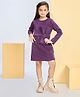 Peppermint Knitted Knit Full Sleeves Bow Applique Detailed Stones Embellished Dress - Purple