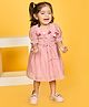Peppermint Woven Half Puffed Sleeves Floral Applique Detailed & Embroidered Dress - Pink