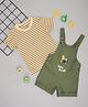 Pantaloons Baby Cotton Woven Animals Printed Dungaree With Half Sleeves Striped Tee - Olive Green