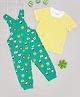 Pantaloons Baby Cotton Knit Animals Printed Dungaree With Half Sleeves Striped Tee - Teal Blue