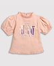 Tiny Girl Woven Half Sleeves Just Go For It Text Printed Textured  Top - Peach