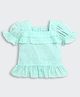 Tiny Girl Woven Half Sleeves Floral Embroidered Frill Detailed Top - Blue