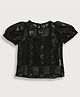 Tiny Girl Woven Half Puffed Sleeves Sequins Embellished Top with Inners - Black