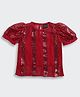 Tiny Girl Woven Half Puffed Sleeves Sequins Embellished Top with Inners - Maroon