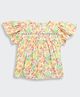 Tiny Girl Woven Frill Sleeves Floral Printed Top - Peach