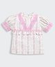 Tiny Girl Cotton Woven Half Puffed Sleeves Floral Printed & Lace Detailed Top - Pink