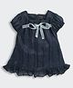 Tiny Girl Woven Puff Sleeves Solid Frill & Bow Applique Detailed Top - Navy Blue
