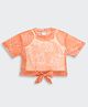 Tiny Girl Cotton Woven Half Sleeves Floral Printed Top With Solid Inner Tee - Orange