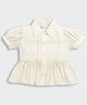 Tiny Girl Cotton Woven Half Puffed Sleeves Floral Lace Embellished Shirt Style Top - Cream
