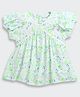 Tiny Girl Cotton Woven Puff Sleeves Floral Printed Top - Green