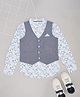 Pantaloons Junior Cotton Woven Full Sleeves Abstract Printed Shirt With Waistcoat - Blue