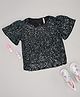 Pantaloons Junior Knit Half Sleeves Sequin Embellished Top - Black
