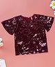 Pantaloons Junior Knit Half Sleeves Sequins Embellished Top - Maroon