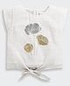 Tiny Girl Cotton Woven Half Sleeves Floral Printed Tie Up Top - Cream
