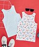 Pantaloons Junior Cotton Knit Pack Of 2 Sleeveless Striped & Sea Life Printed Vests - Multi Colour