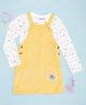Pantaloons Junior Cotton Woven Butterfly Patch Detailed Dungaree Dress With Full Sleeves Tee - Yellow