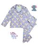 Pyjama Party Pure Cotton Woven Full Sleeves Elephantastic Printed Coordinating Night Suit Set - Blue