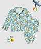 Pyjama Party Pure Cotton Woven Full Sleeves Shark & Dinosaur Floaties Printed Coordinating Shirt & Pajama Night Suit - Blue
