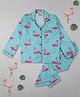 Pyjama Party Pure Cotton Woven Full Sleeves Flamingo Printed Coordinating Shirt & Pajama Night Suit - Blue