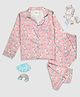 Pyjama Party Pure Cotton Woven Full Sleeves Unicorn  Printed Coordinating Shirt & Pant Night Suit - Pink