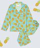 Pyjama Party Cotton Rayon Woven Full Sleeves Pineapple Printed Coordinating Shirt & Pant Night Suit - Blue