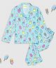 Pyjama Party Cotton Rayon Woven Full Sleeves Ice Cream Printed Coordinating Shirt & Pant Night Suit - Blue