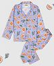 Pyjama Party Cotton Rayon Woven Full Sleeves Floral  Printed Coordinating Shirt & Pant Night Suit - Blue