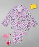 Pyjama Party Cotton Rayon Woven Full Sleeves Typography & Unicorn Printed Coordinating Shirt & Pant Night Suit - Pink