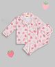 Pyjama Party Cotton Rayon Woven Full Sleeves Strawberry Printed Coordinating Shirt & Pant Night Suit - Pink
