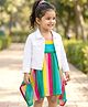 Babyhug Cotton Woven Striped Dress with Full Sleeves Jacket - Multicolor