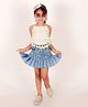 Elaisha Woven Sleeveless Abstract Designed Shell Embellished Top & Skirt Set - White & Blue