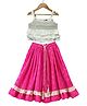 Twisha Woven Sleeveless Lace Embellished Top With Lehenga Set - White & Pink