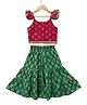 Twisha Woven Frill Sleeves Thread Work Embroidered Sequins Embellished Top With Sharara Set - Red & Green