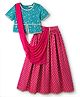 EARTHY TOUCH Cotton Knit Half Sleeves Floral Printed Choli Lehenga Set With Dupatta - Mint & Pink