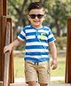 Babyhug Single Jersey Knit Half Sleeves Striped T-Shirt with Numerical Embroidery & Shorts Set - Blue & White