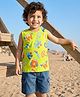 Babyhug Single Jersey Knit Sleeveless Alphabet Printed T-Shirt & Denim Shorts Set - Green & Blue