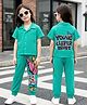 OLLINGTON ST. Cotton Knit Half Sleeves Shirt Top & Joggers Set With Print - Green