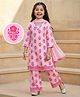 EARTHY TOUCH Single Jersey Knit Three Fourth Sleeves Kurti Salwar Set with Dupatta & Floral Print - Pink