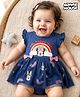 Babyhug Disney Interlock Knit  Frill Sleeves Onesies with Mesh Detailing & Minnie Mouse Graphic -Navy Blue