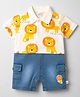WOW Clothes Sinker Knit Half Sleeves Romper with Lion Print & Patch - Orange