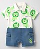 WOW Clothes Sinker Knit Half Sleeves Romper with Lion Print & Patch - Green